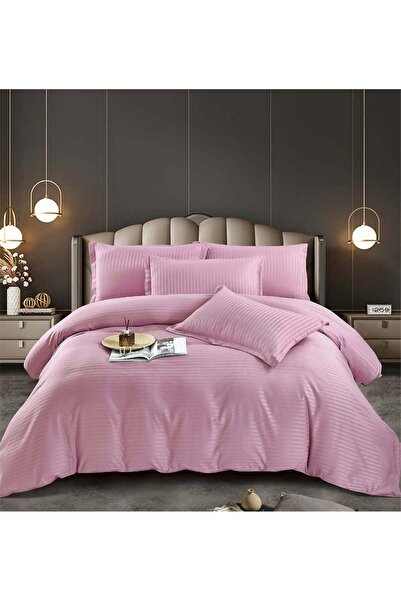 trendyhome Double Bed Linen, Fine Damask, 6 Pieces, UNI, Pink, J11859