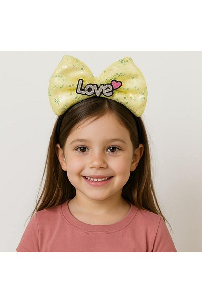 doremodam Yellow Bow Crown with Led Light and Love Written – Girl's Party Crown - 718122-1453