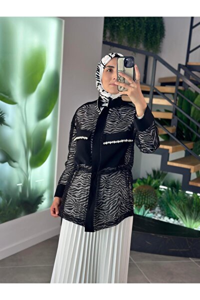 Armine Trend Transparan Taşlı Ceket 25YT508 Siyah