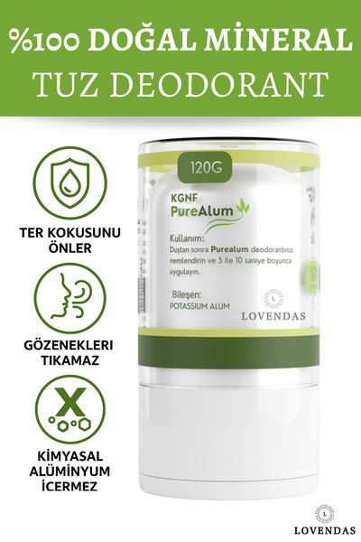 Lovendas Kristal Tuz Deodorant 120 gr %100 Doğal Mineral PureAlum Roll on