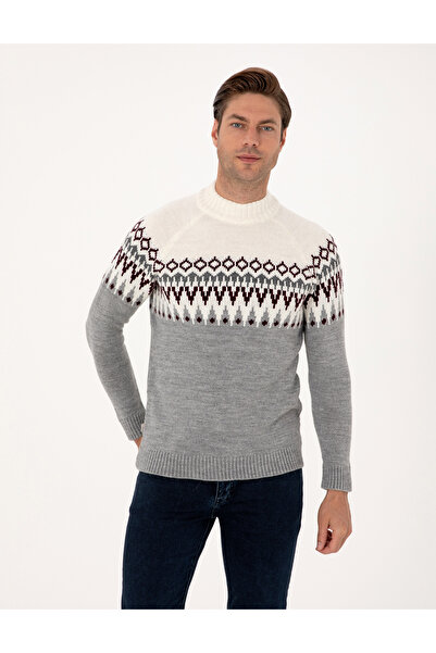 Pierre Cardin Açık Gri Melanj Slim Fit Çeyrek Yaka Triko Kazak 50315740-VR091