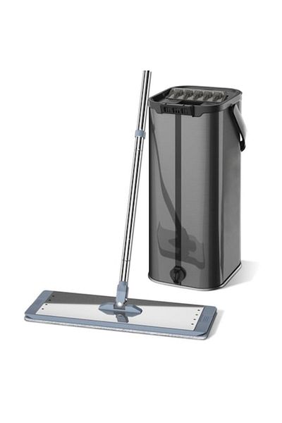 Dreamramp Set flat mop bucket made of stainless steel, rectangular glossy bucket with water drainage