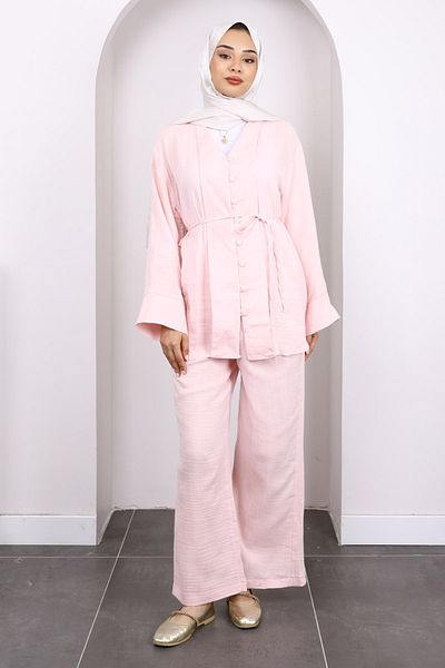 İmajButik Σετ μουσελίνας Dusty Pink πουκάμισο με παντελόνι