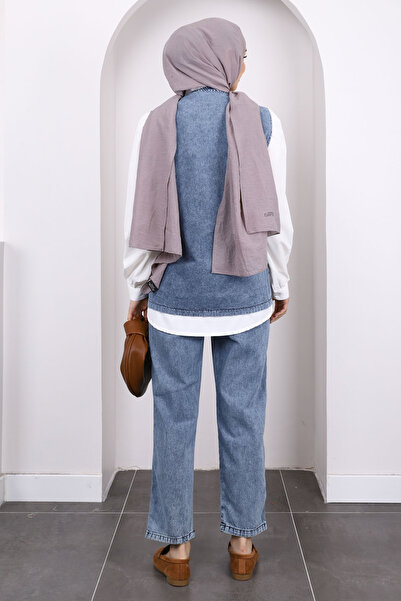 İmajButik Μπλε πουκάμισο γιλέκο παντελόνι 3 τεμαχίων συνδυασμένο κοστούμι