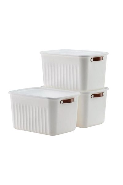 Bayev 3-Piece White 15 Lt Boxsis Set Multi-Purpose Box with Lid Closet Organizer Organizer - Hobby Box