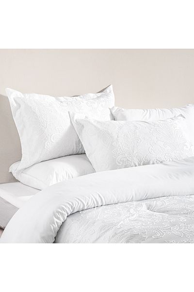 Boutique Blanche طقم لحاف جاكار 3 قطع مقاس كوين، أبيض 200*240 سم