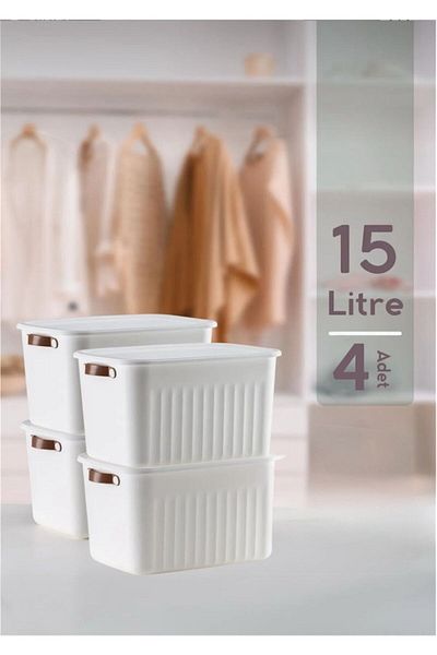 Bayev Set of 4 White 15 Lt Boxsis Multi-Purpose Box with Lid Closet Organizer Organizer - Hobby Box