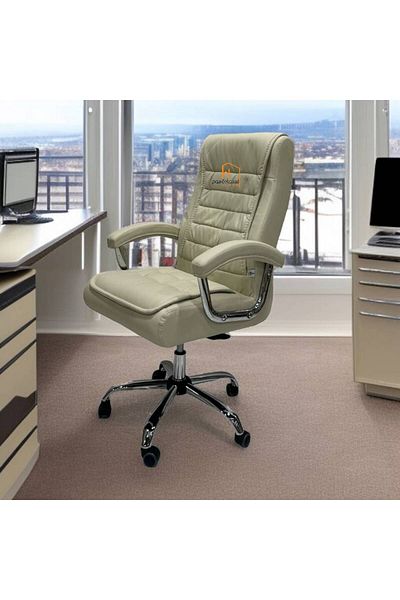 Al Saada Home Swivel Office Chair - Beige Leather