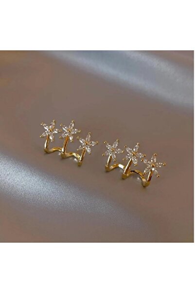 İnci 3 yıldızlı baget taşlı çelik küpe/ modern eşsiz takı