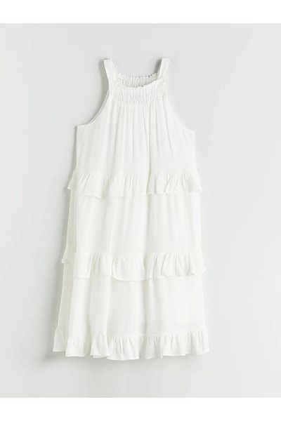 LC Waikiki Lcw Kids Ecru Halter Collar Muslin Girl's Dress