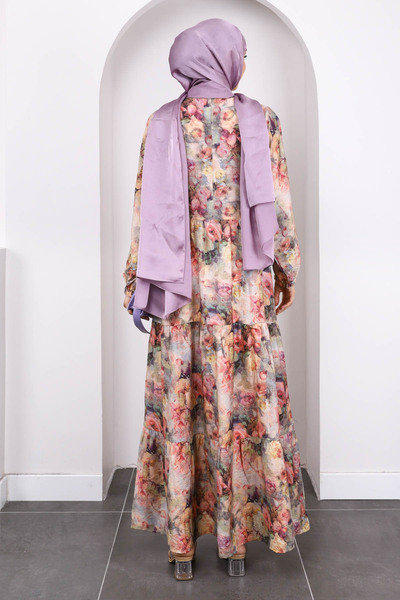 İmajButik Φόρεμα Dusty Rose με μισό κουμπί με μοτίβο