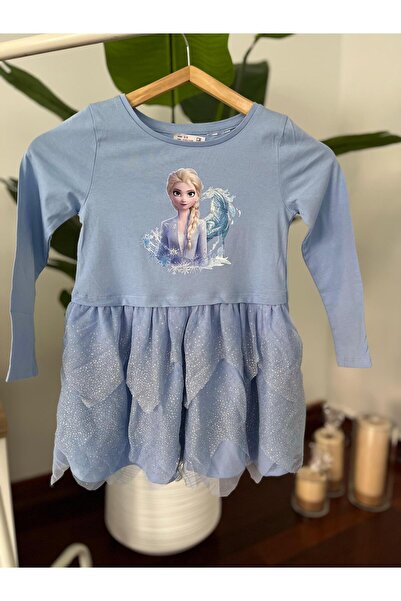 yaman kids Uzun Kollu Elsa Tüllü Kız Çocuk Elbise