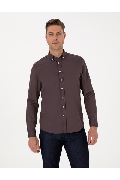 Pierre Cardin Koyu Kahverengi Regular Fit Uzun Kollu Gömlek 50311487-VR084