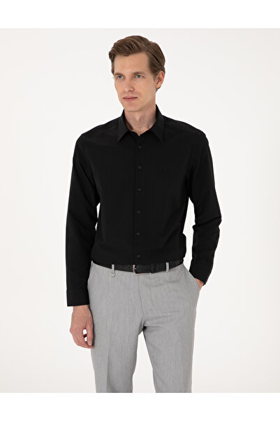 Pierre Cardin Μαύρο εφαρμοστό μακρυμάνικο πουκάμισο βασικό 50316734-VR046