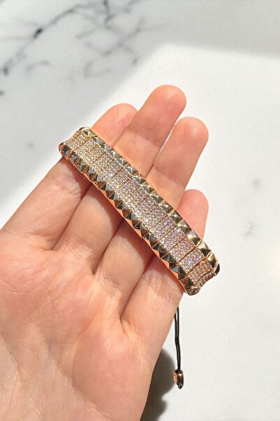 cicekartstudio Altın Renk Işıltılı Kristal Taşlı Ayarlanabilir İpli Bileklik