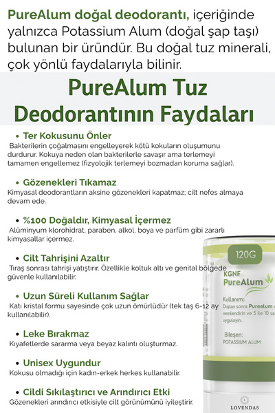 Lovendas Kristal Tuz Deodorant 120 gr %100 Doğal Mineral PureAlum Roll on