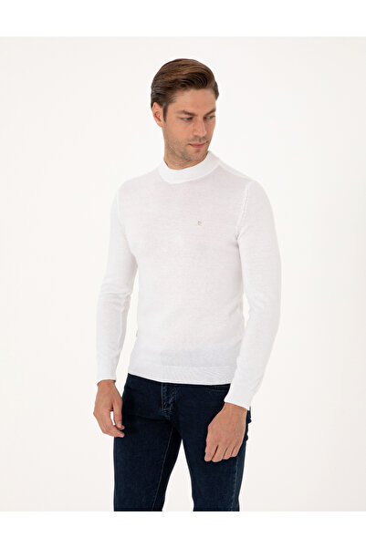 Pierre Cardin Ekru Slim Fit Çeyrek Yaka Basic Triko Kazak 50314188-VR019