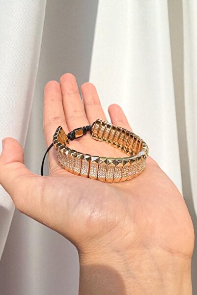 cicekartstudio Altın Renk Işıltılı Kristal Taşlı Ayarlanabilir İpli Bileklik