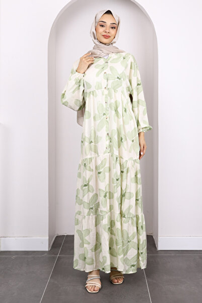 İmajButik Χακί Φόρεμα με μοτίβο με μισό κουμπί