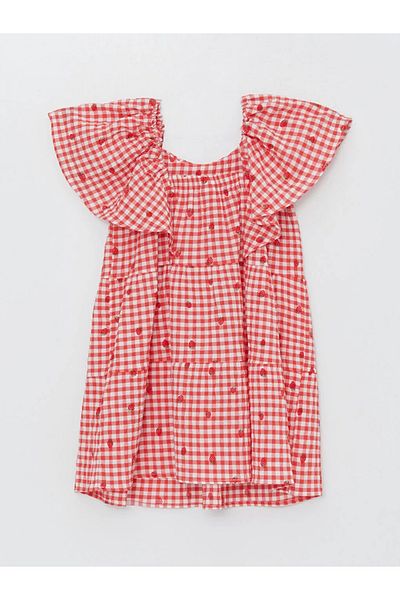 LC Waikiki Lcw Kids Red U-Neck Patterned Girl's Dress