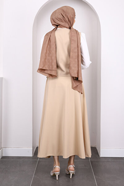 İmajButik Μπεζ πουκάμισο γιλέκο φούστα 3 τεμαχίων συνδυασμένο κοστούμι