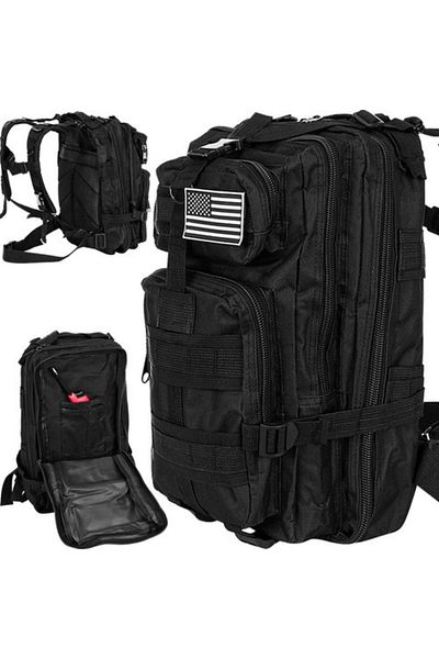 CRACOS Tactical camouflage backpack 26L, 44x24x20 cm, black – ideal for hiking, camping and outdoor