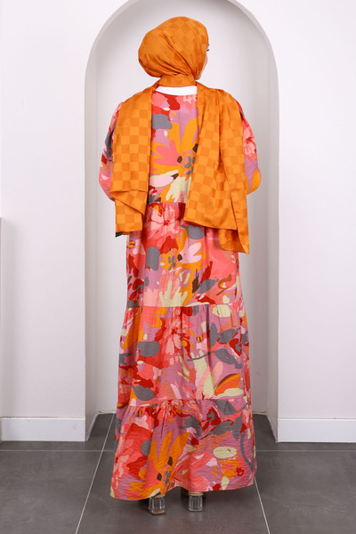 İmajButik Φόρεμα με μοτίβο Dusty Rose με μισό κουμπί