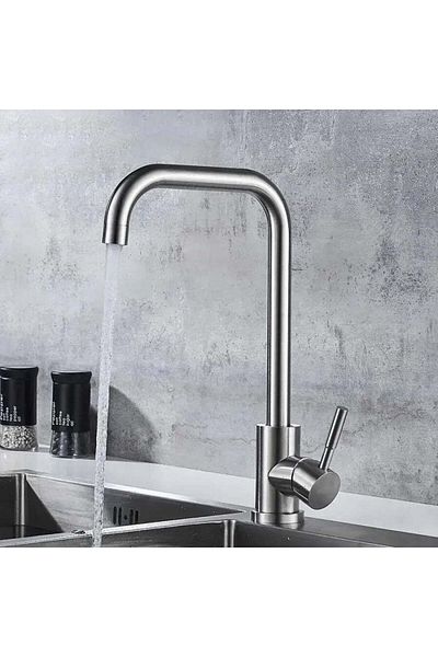 Alessandro DESIGN Baterie Bucatarie Monocomanda Pipa Pivotanta Cartus Ceramic Inox Satinat Racorduri Kit Fixare Inclus