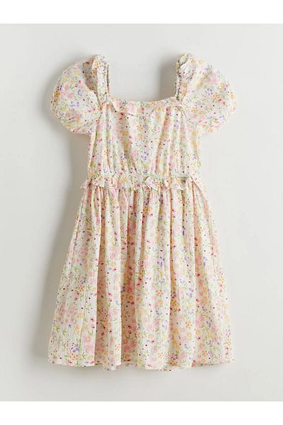 LC Waikiki Lcw Kids Green Square Neck Floral Girl Dress