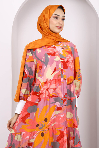 İmajButik Φόρεμα με μοτίβο Dusty Rose με μισό κουμπί