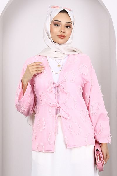 İmajButik Kimono roz cu ciucuri legat în față