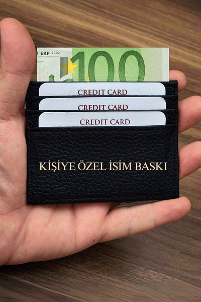 VANİLLA COLLECTİON Wallet & Card Holder Name Printed Unisex Model Mini and Thin Leather Lacing Floter Black Portfolio