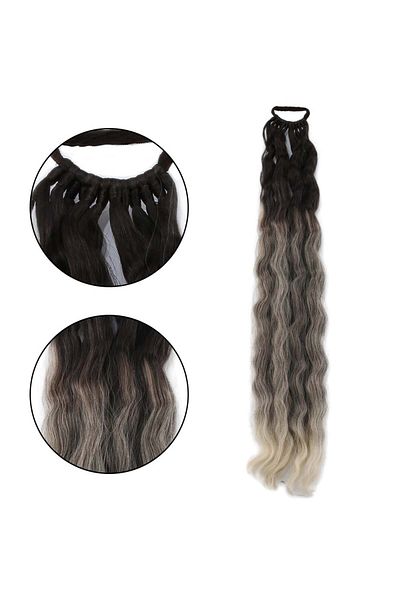 Wovna Rubber Buckle Ponytail Fluffy Afro Wavy / Auburn / White Platinum Ombre