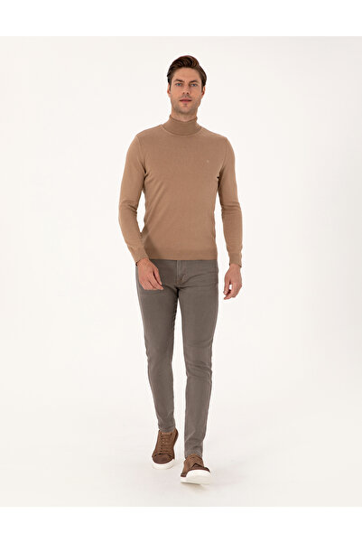 Pierre Cardin Camel Slim Fit Turtleneck Basic Sweater 50314202-Vr015