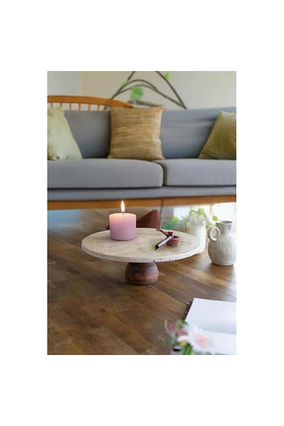 Akayev Travertine 25 cm Wooden Leg Round Presentation Plate