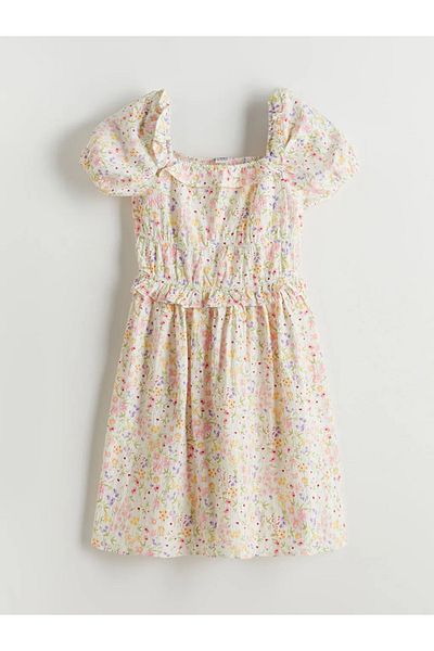 LC Waikiki Lcw Kids Green Square Neck Floral Girl Dress