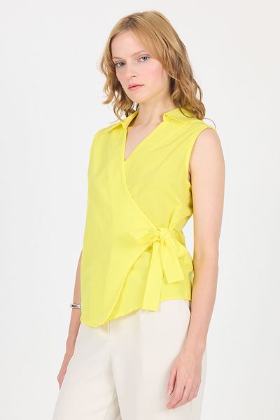 Rays Yellow Side Tie Detailed Sleeveless Double Breasted Blouse 8047