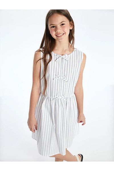 LC Waikiki Lcw Kids White Bicycle Collar Striped Girl Dress