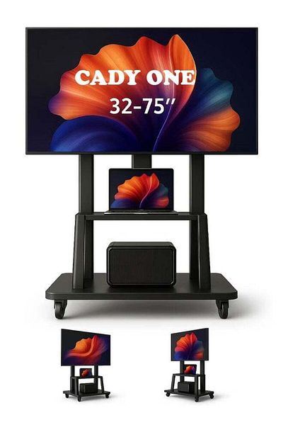 Cady One Mobile TV Cart for Flat and Curved LCD and LED 4K Screens from 32 to 75 inches