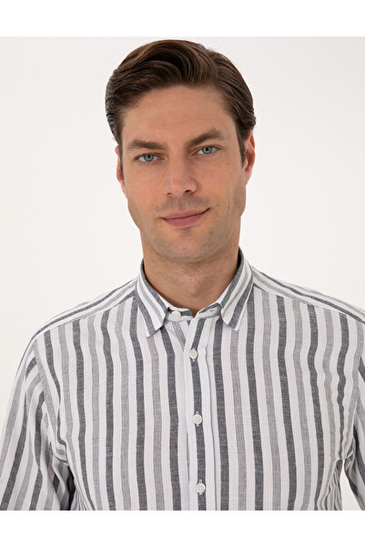 Pierre Cardin Siyah Regular Fit Çizgili Uzun Kollu Gömlek 50312269-VR046