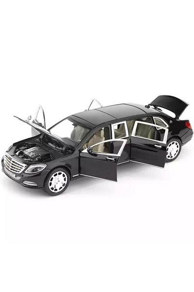 OEM Masinuta metalica Mercedes Maybach S600, usi mobile, portbagaj mobil, capota mobila, negru, 22 cm