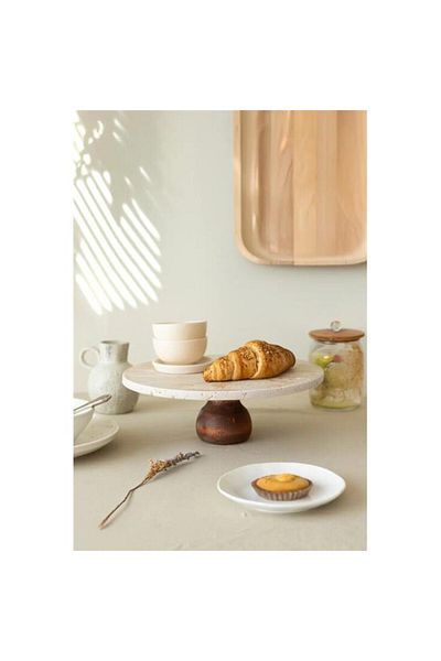 Akayev Travertine 28 cm Round Presentation Plate with Wooden Legs