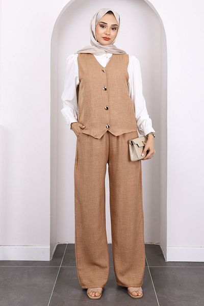 İmajButik Σετ Camel Vest με παντελόνι