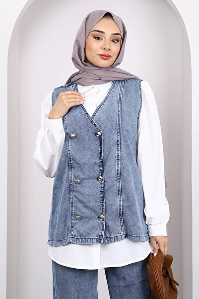 İmajButik Μπλε πουκάμισο γιλέκο παντελόνι 3 τεμαχίων συνδυασμένο κοστούμι