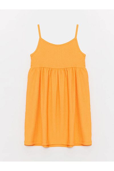 LC Waikiki Lcw Eco Orange Square Neck Strap Girl's Dress