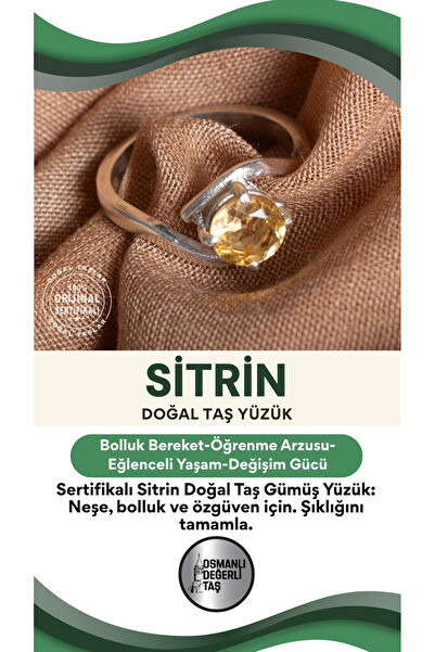 OSMANLI DEĞERLİ TAŞ SERTİFİKALI Sitrin Doğal Taş Gümüş Yüzük