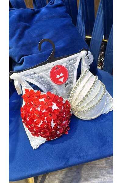 PATRON Stone and Flower Detailed Padded Underwire Eye-Catching Suit