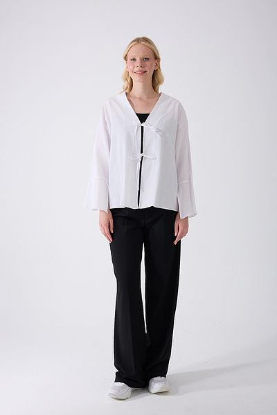 Fumel Women's White Double Tie Kimono