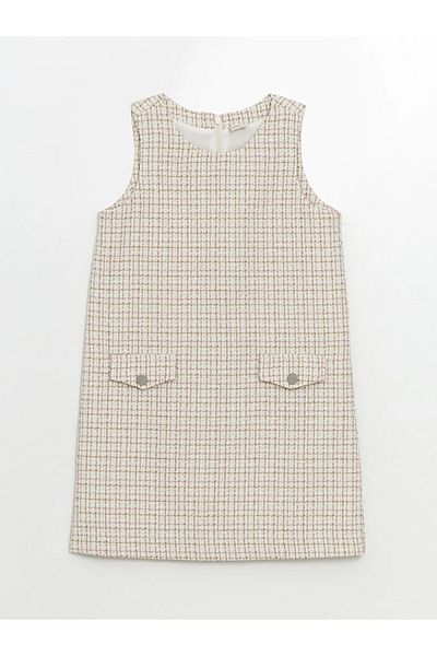 LC Waikiki Lcw Kids Pink Crew Neck Girls Tweed Dress