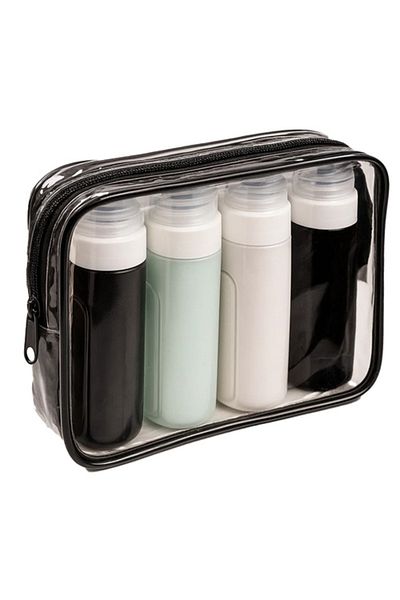 TECOS Tecos® travel cosmetic container set, colorless silicone, 4 pieces, leak-proof, with labels